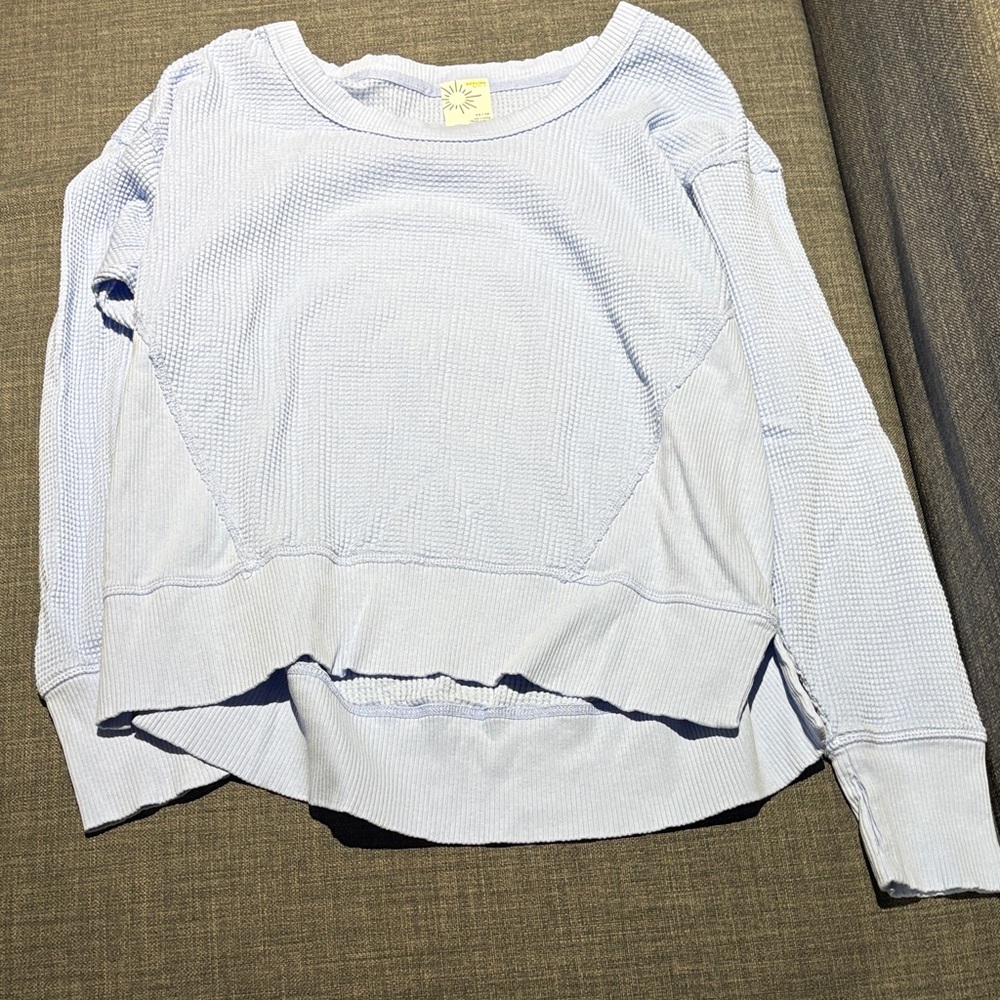 aerie Pastel Blue Waffle-Knit Scoop Neck Pullover